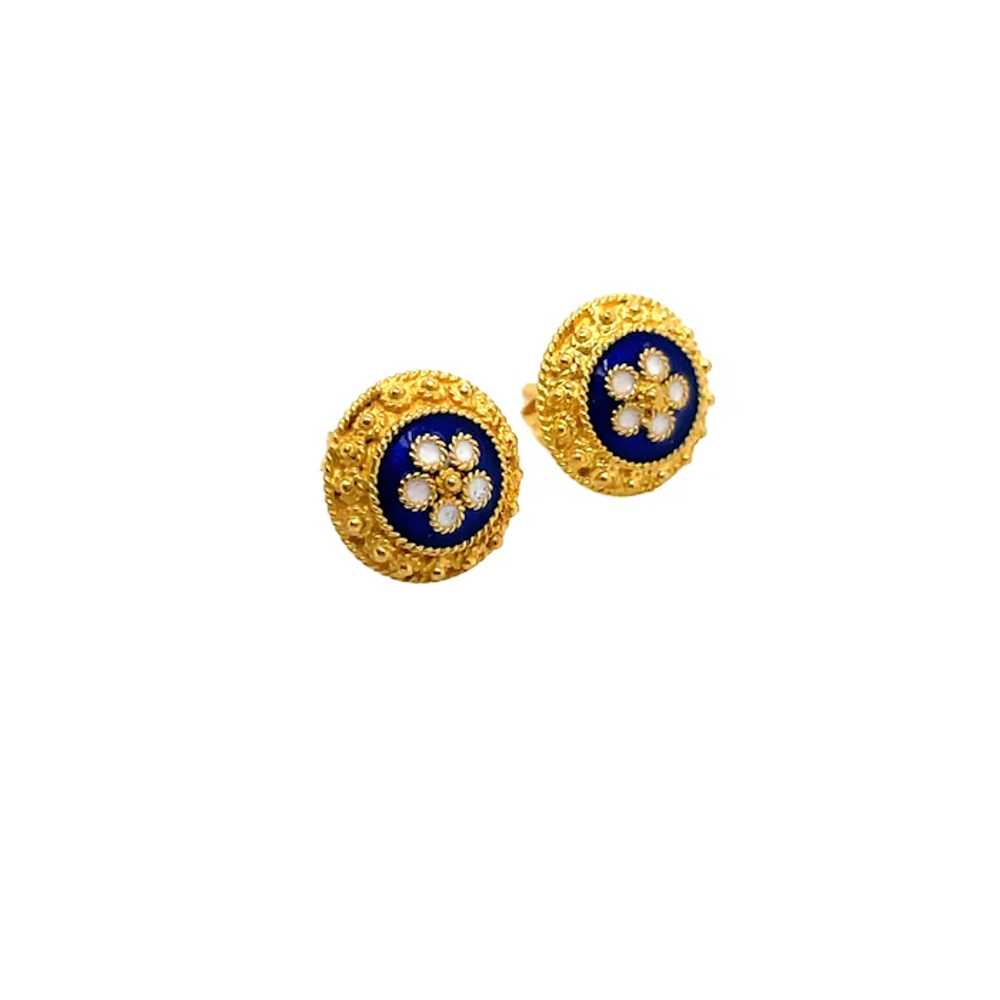 18K Yellow Gold Enamel Earring - image 3