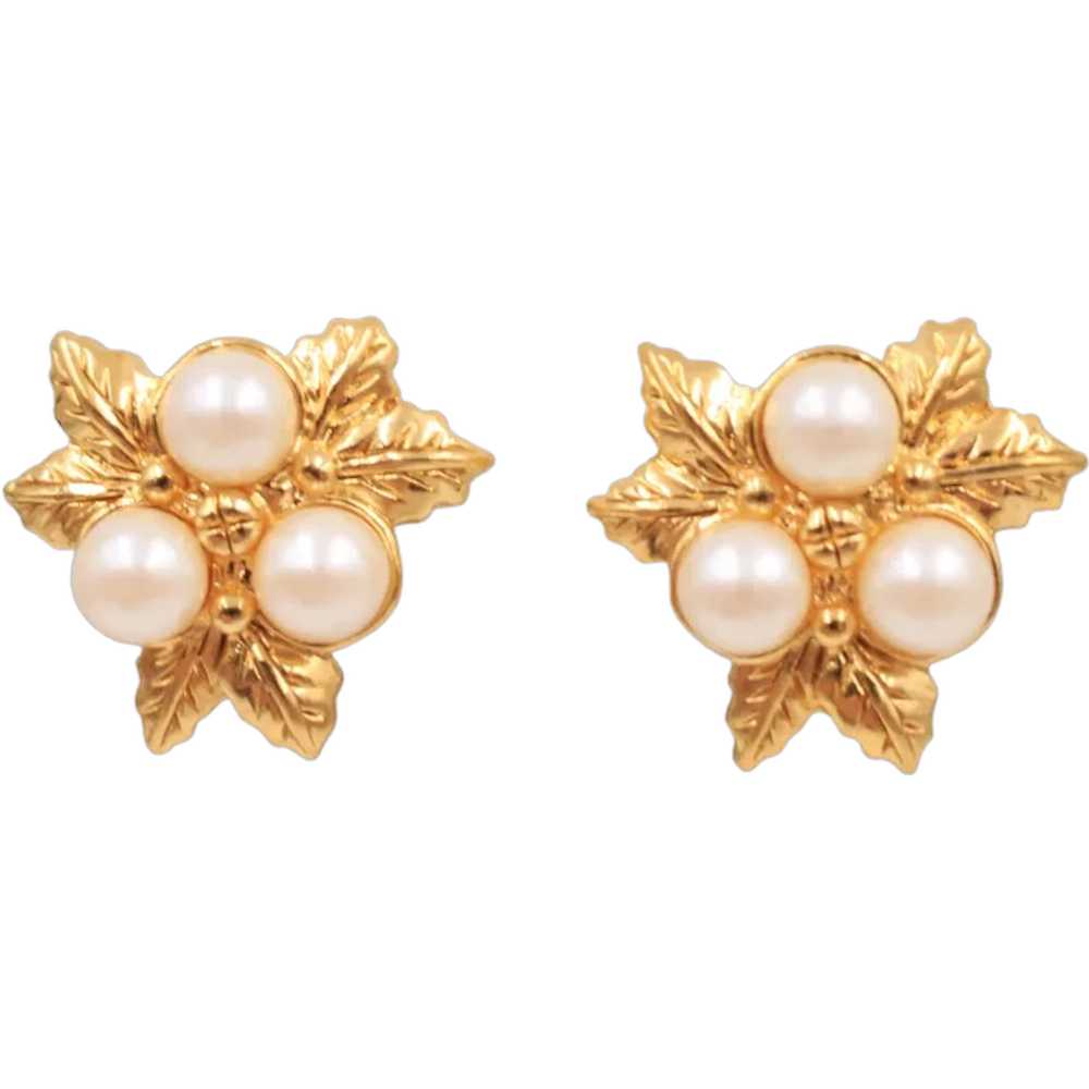 Earrings Clip-On Faux Pearl Leaves - image 1