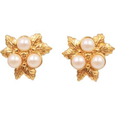Earrings Clip-On Faux Pearl Leaves - image 1