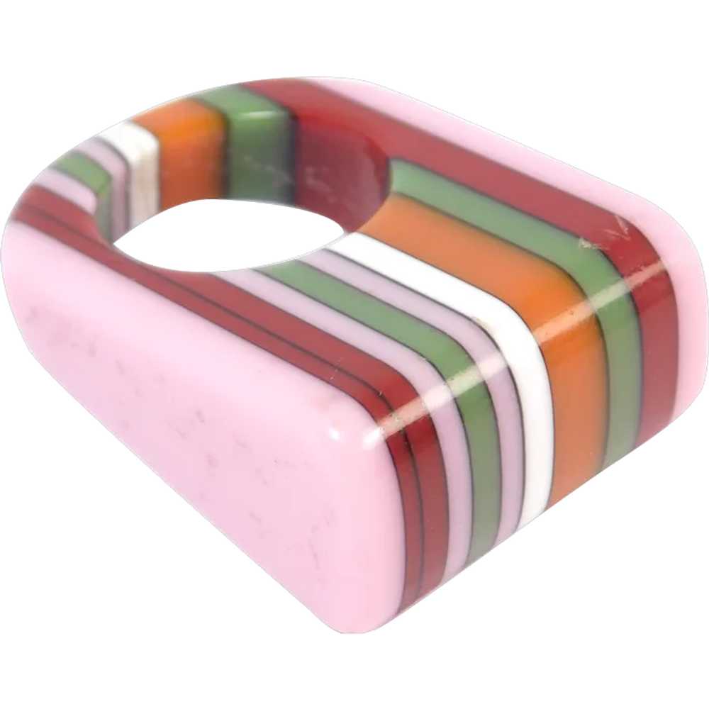 Retro 19 Striped Colorful Candy Ring Acrylic Resin - image 1