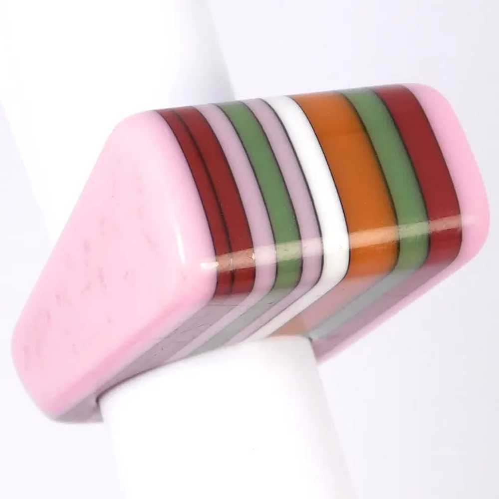 Retro 19 Striped Colorful Candy Ring Acrylic Resin - image 3
