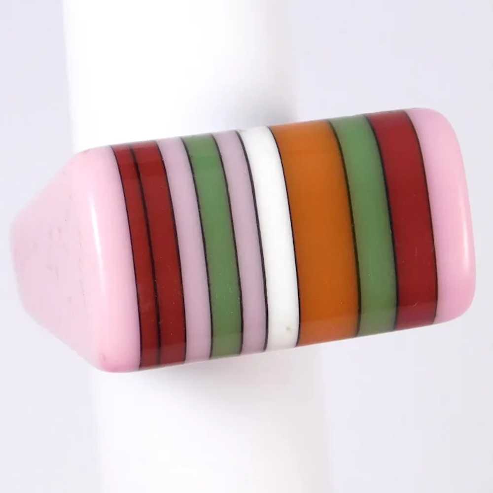 Retro 19 Striped Colorful Candy Ring Acrylic Resin - image 4