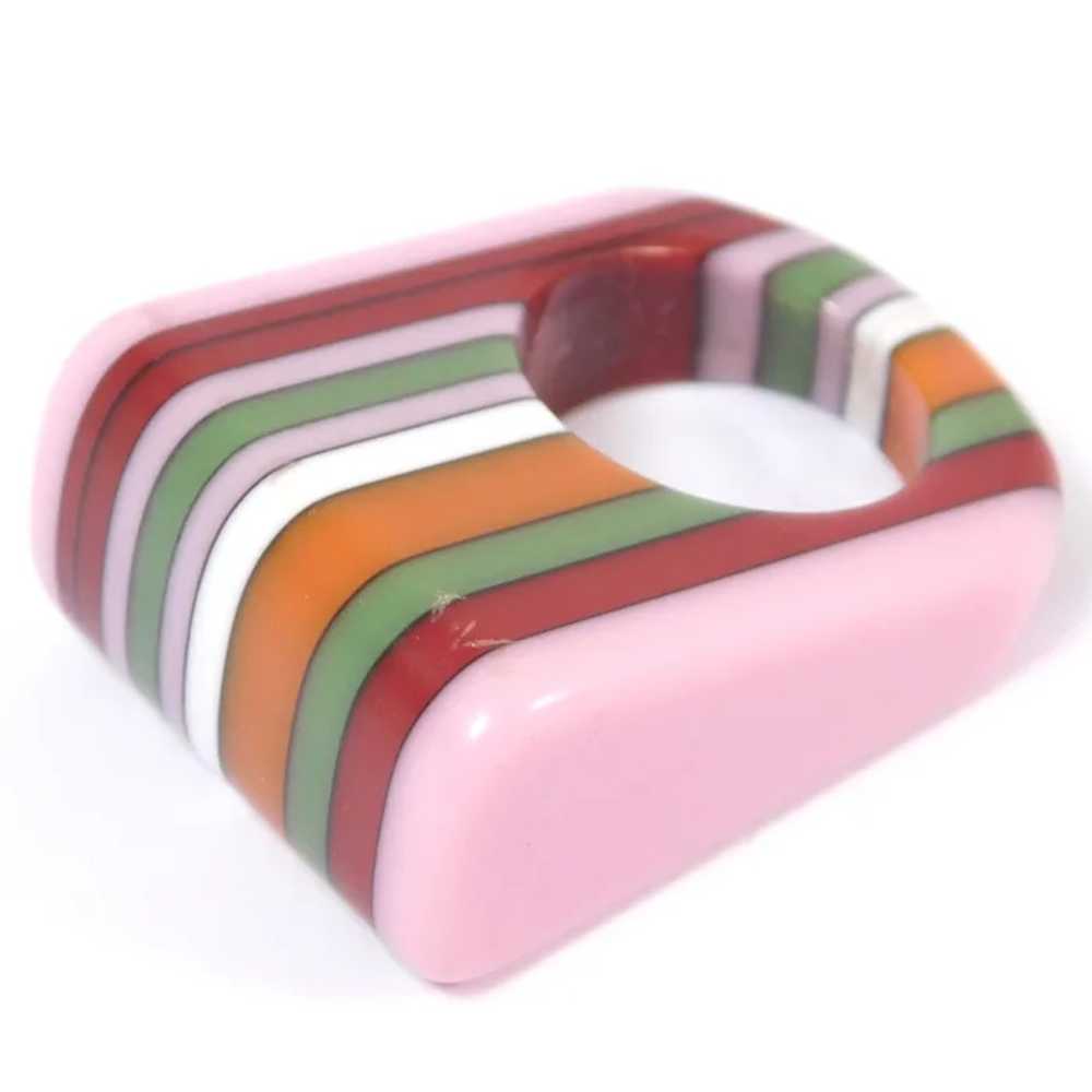 Retro 19 Striped Colorful Candy Ring Acrylic Resin - image 7