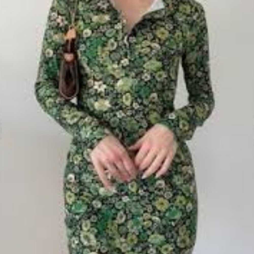 Zara green mini dress Bright Floral Collared Size… - image 1