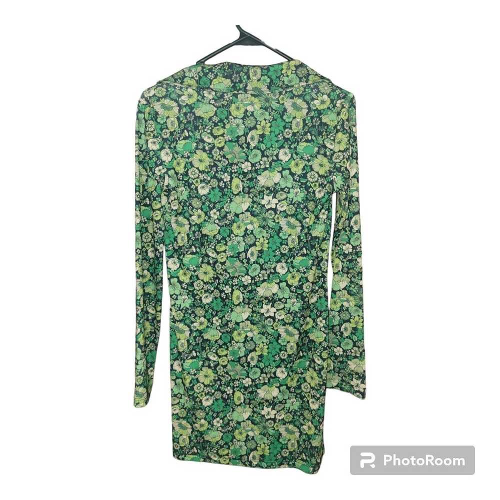 Zara green mini dress Bright Floral Collared Size… - image 4