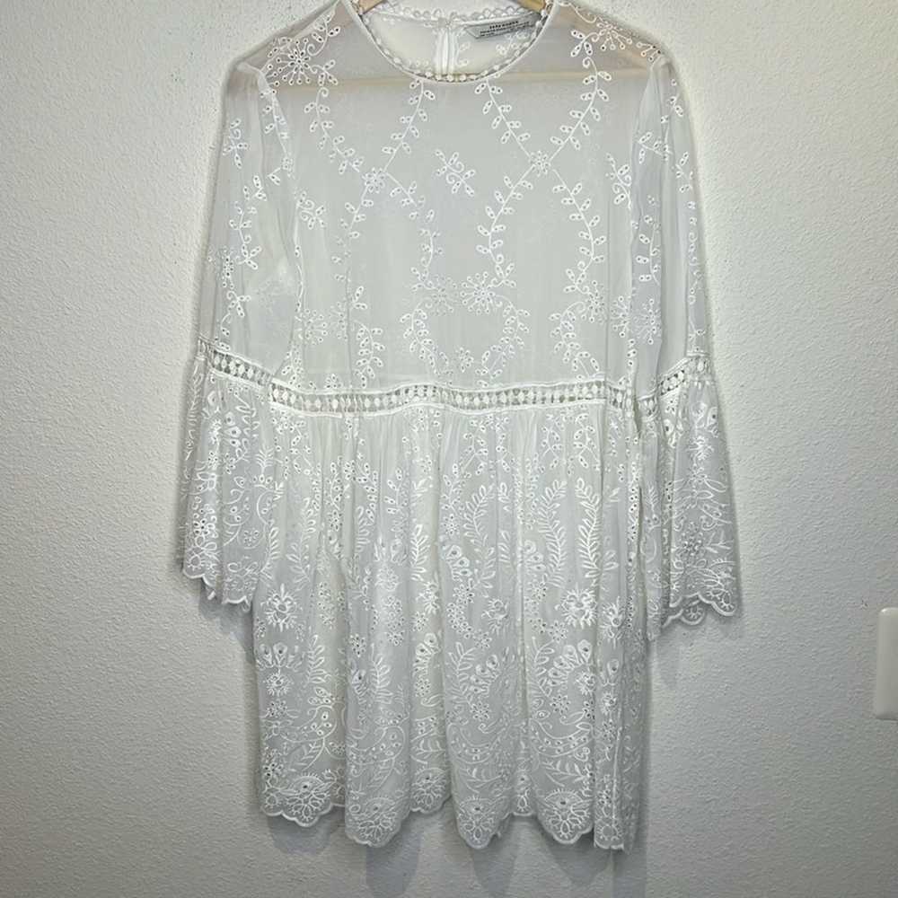 Zara chiffon white lace dress size Large - image 2