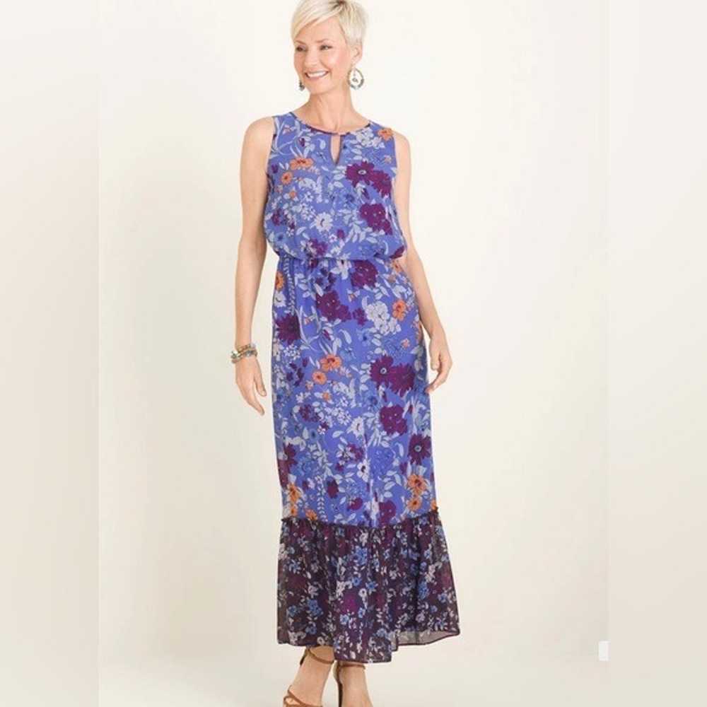Chico's blue floral print maxi dress size 12 - image 1
