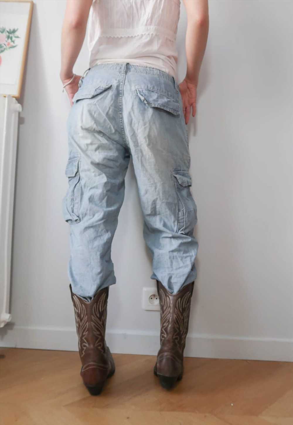 vintage y2k light blue cropped denim cargo pants - image 2