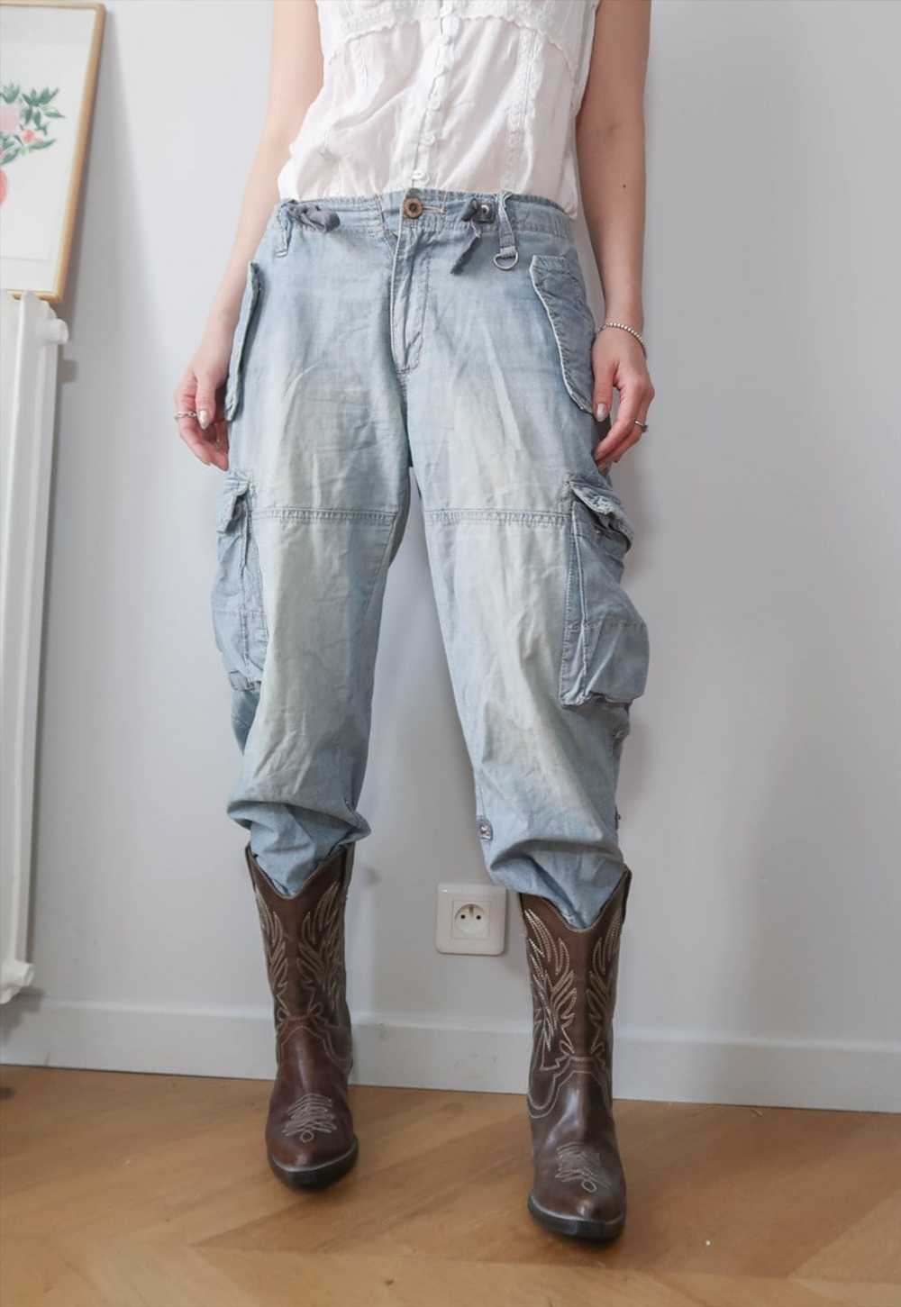 vintage y2k light blue cropped denim cargo pants - image 3