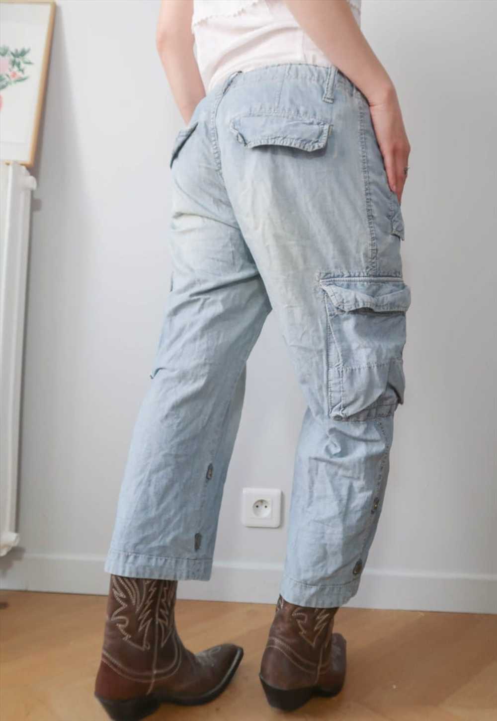 vintage y2k light blue cropped denim cargo pants - image 5