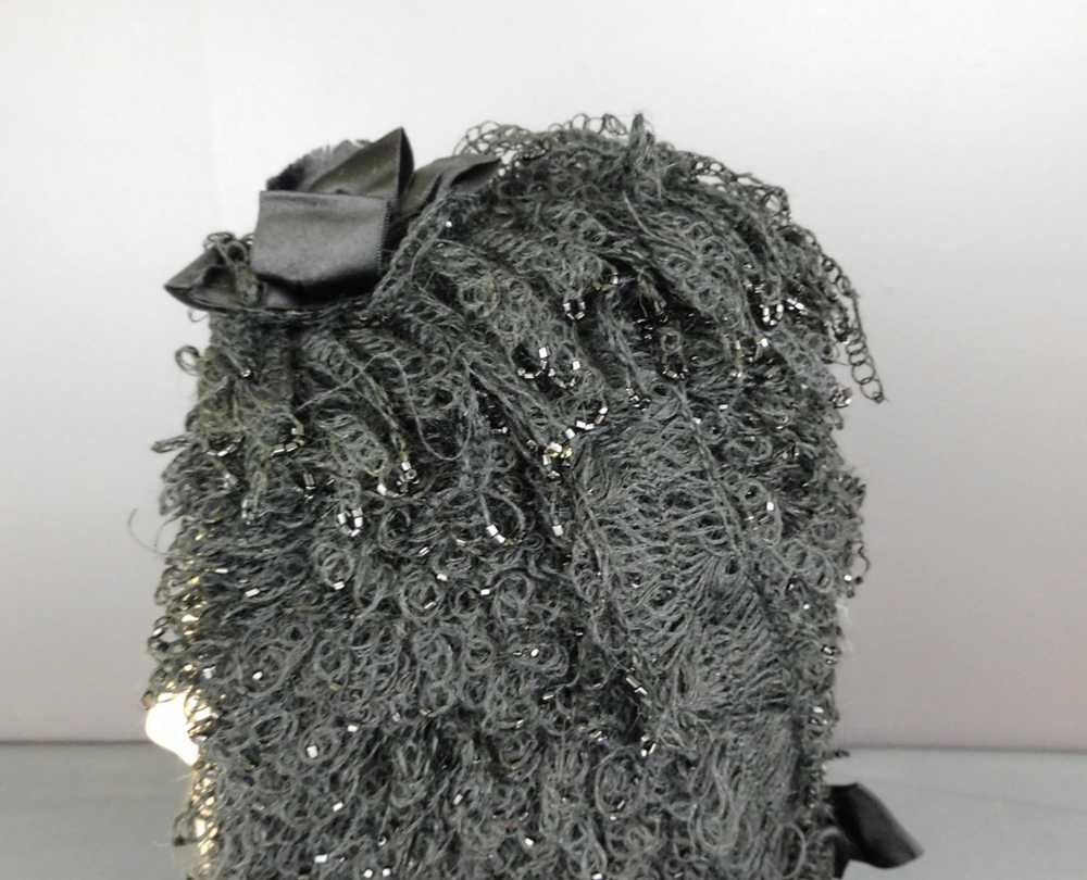 Antique Victorian Black Knit Winter Bonnet Very F… - image 10