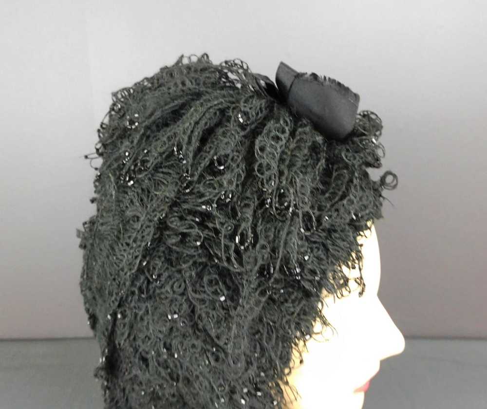 Antique Victorian Black Knit Winter Bonnet Very F… - image 5