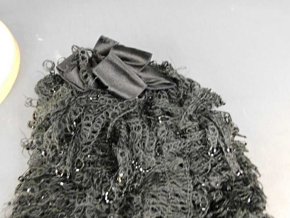 Antique Victorian Black Knit Winter Bonnet Very F… - image 8
