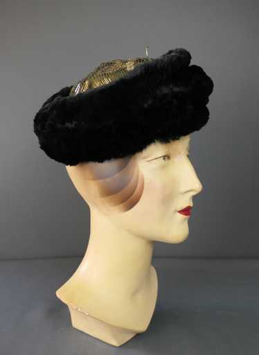 Vintage 1920s Fur and Gold Embroidered Lace Hat Ca