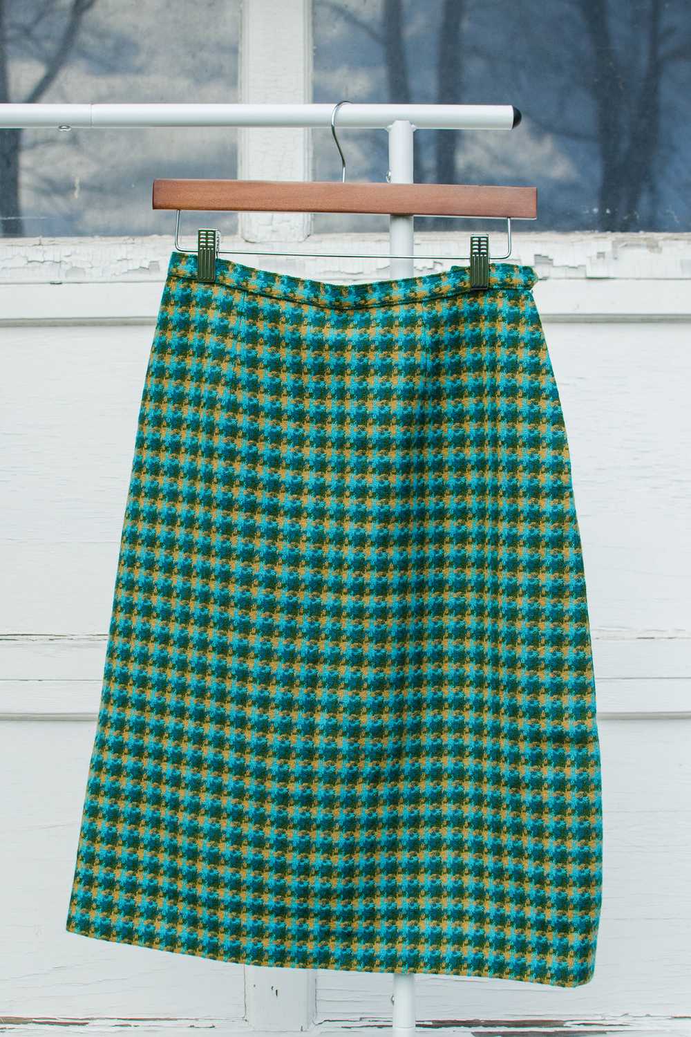 Vintage Teal Herringbone Pencil Skirt / Small - image 10