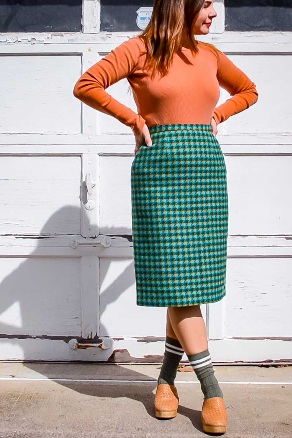 Vintage Teal Herringbone Pencil Skirt / Small - image 1