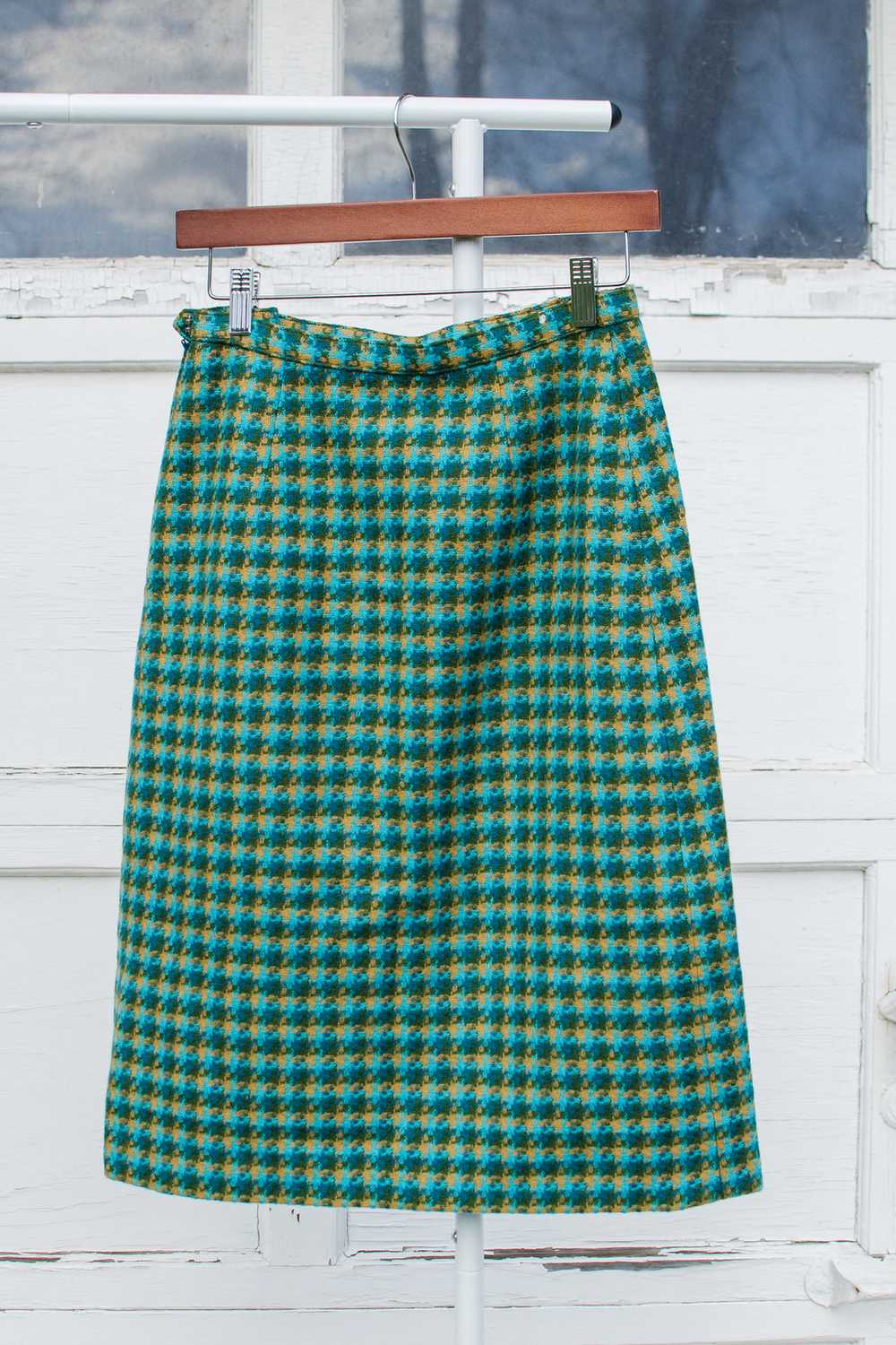 Vintage Teal Herringbone Pencil Skirt / Small - image 5