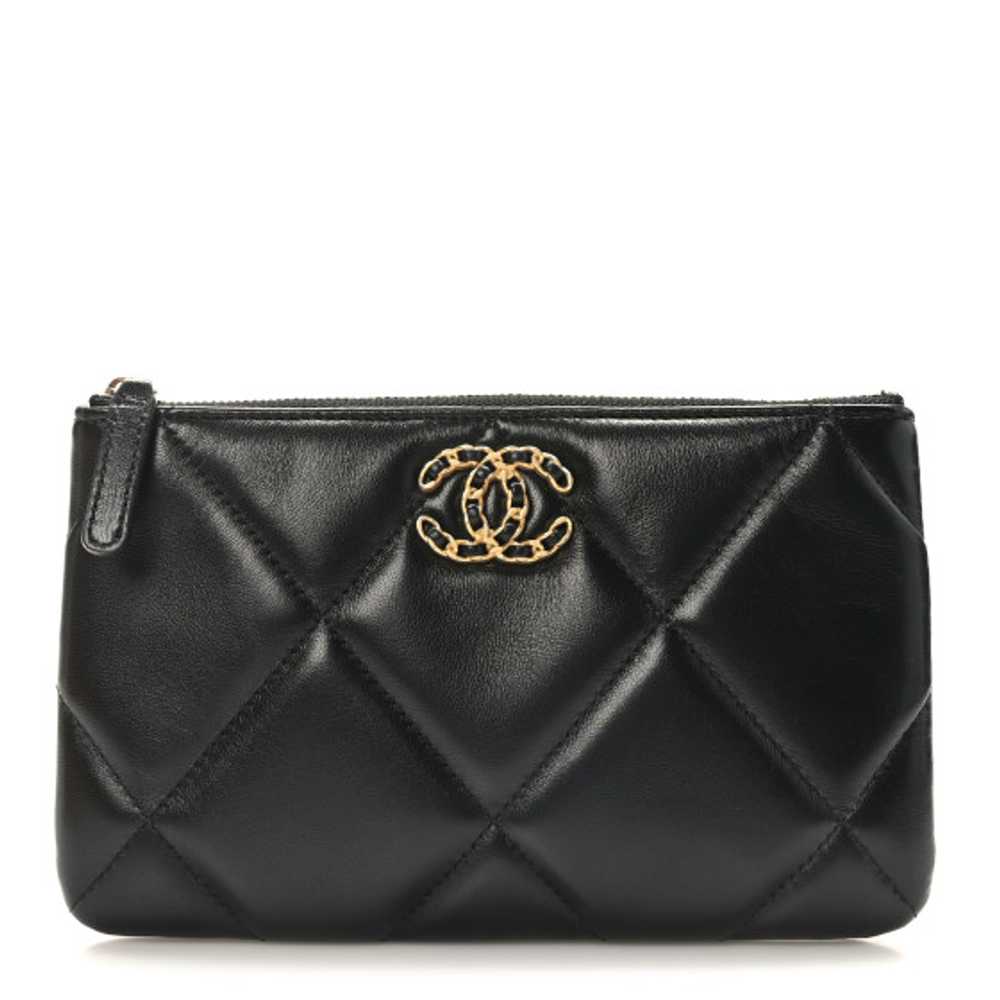 CHANEL Lambskin Quilted Small Chanel 19 Pouch Bla… - image 1