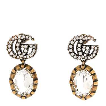 GUCCI Metal Crystal Double G Drop Earrings Aged G… - image 1