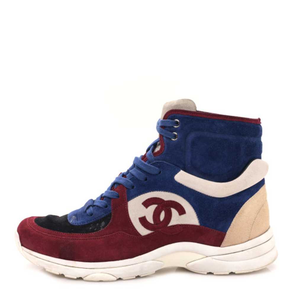 CHANEL Calfskin Suede Mens Sneakers 43 Blue Red B… - image 1