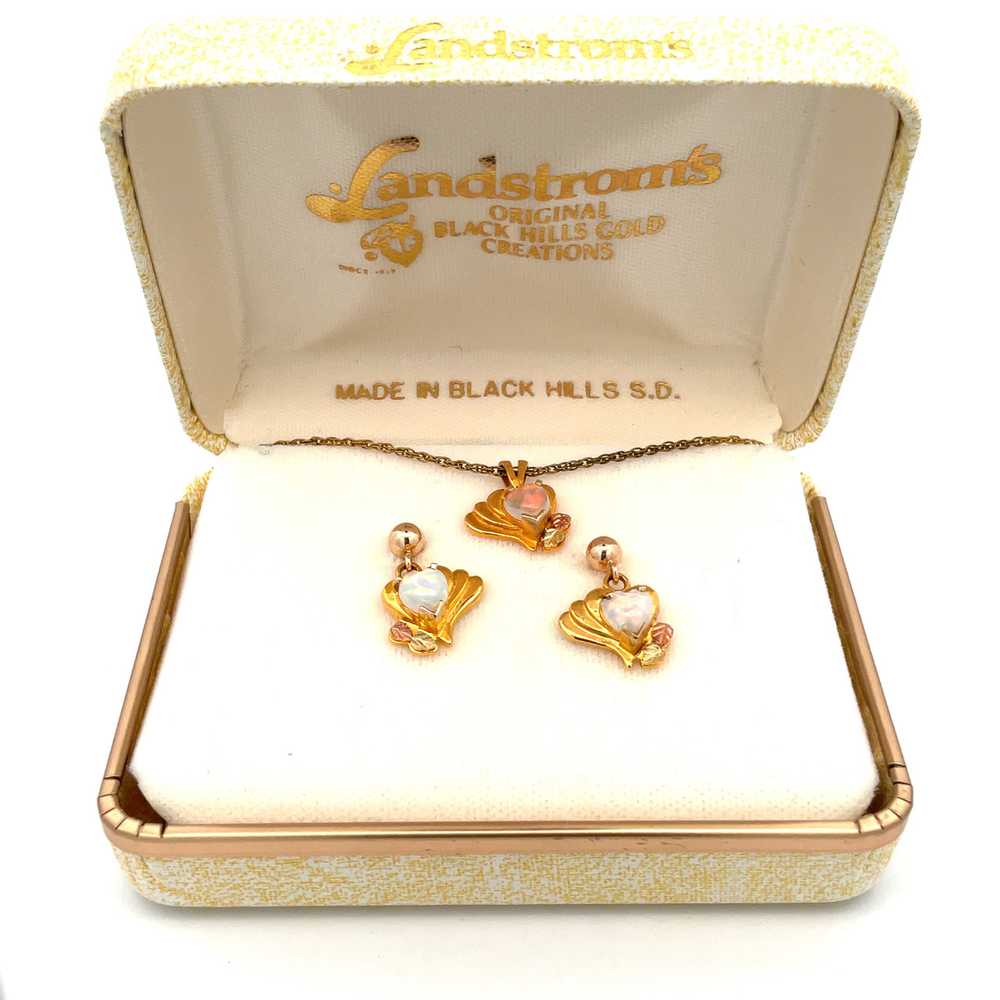 10K Black Hills Gold Landstrom Heart Opal Earring… - image 11