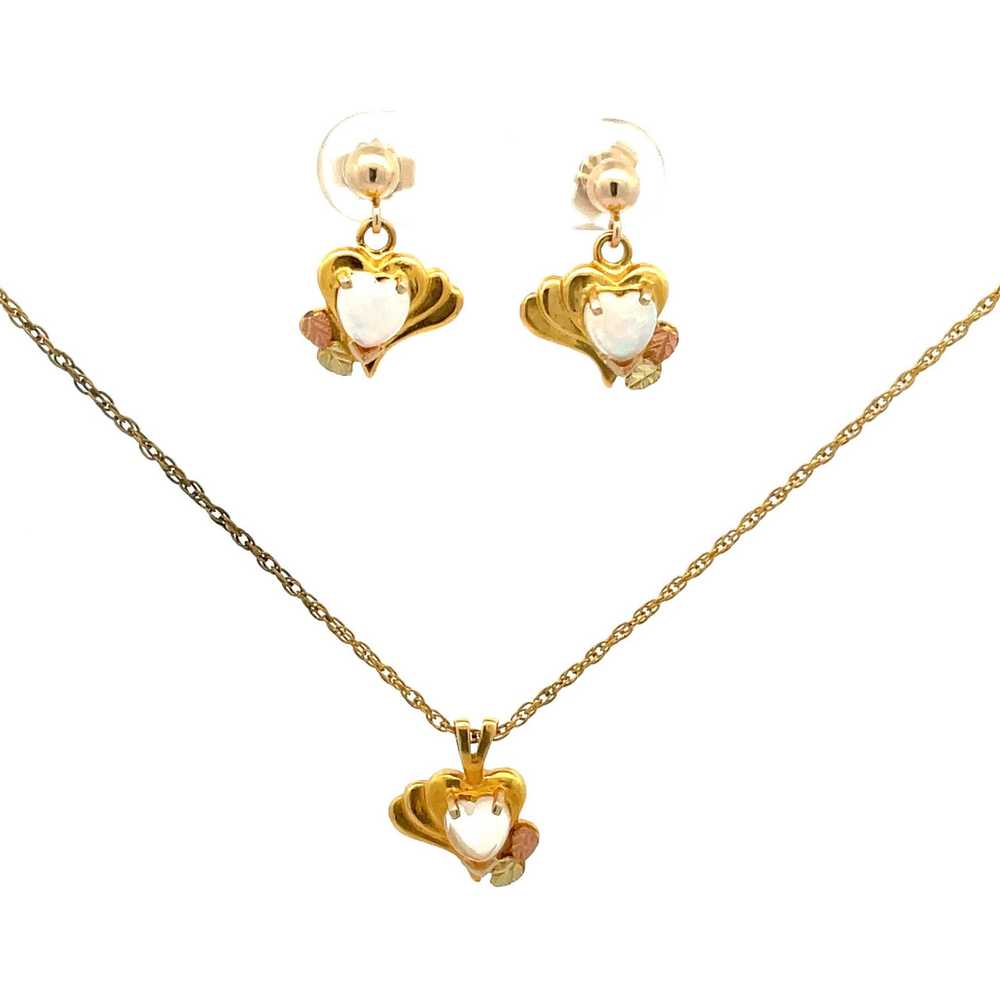 10K Black Hills Gold Landstrom Heart Opal Earring… - image 1