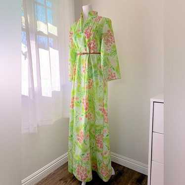 Vintage ‘70s Vibrant Green Floral Maxi Dress - image 1