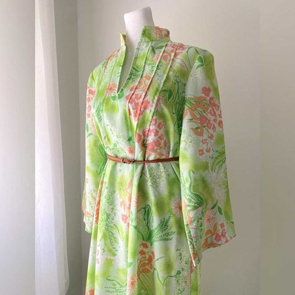 Vintage ‘70s Vibrant Green Floral Maxi Dress - image 2