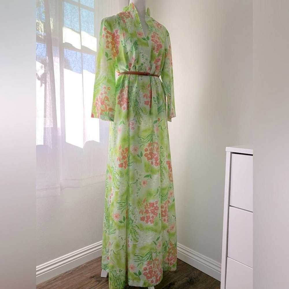 Vintage ‘70s Vibrant Green Floral Maxi Dress - image 3