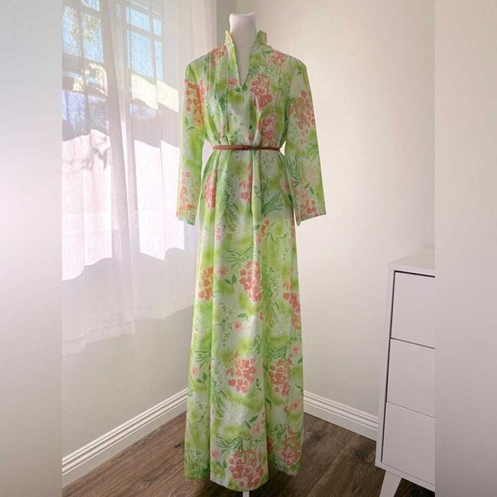 Vintage ‘70s Vibrant Green Floral Maxi Dress - image 4