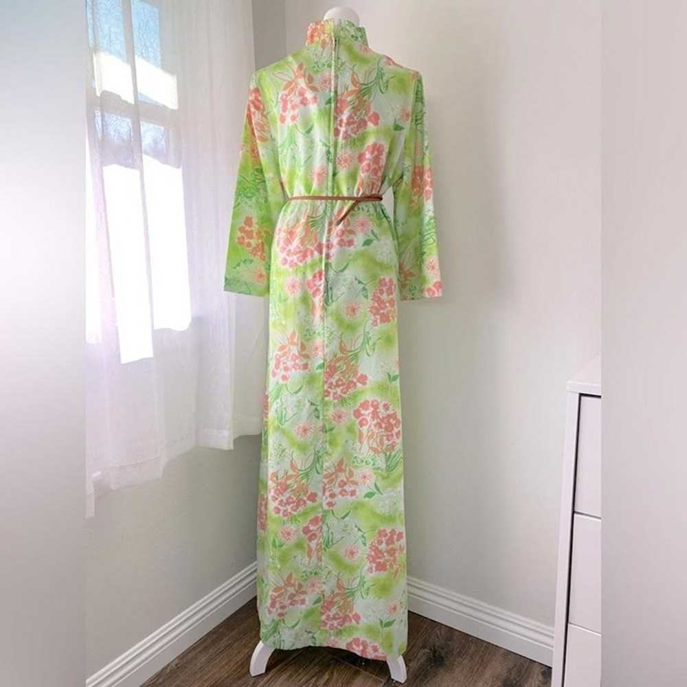 Vintage ‘70s Vibrant Green Floral Maxi Dress - image 5