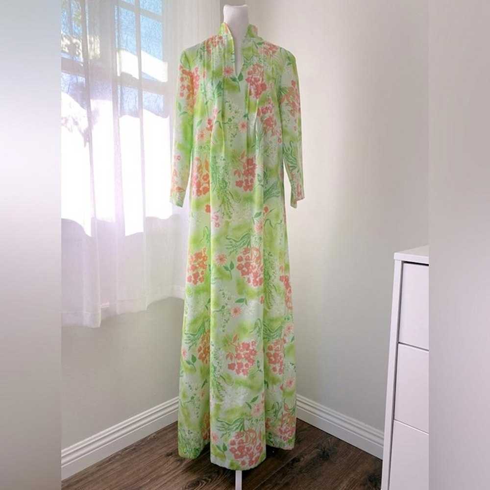 Vintage ‘70s Vibrant Green Floral Maxi Dress - image 6