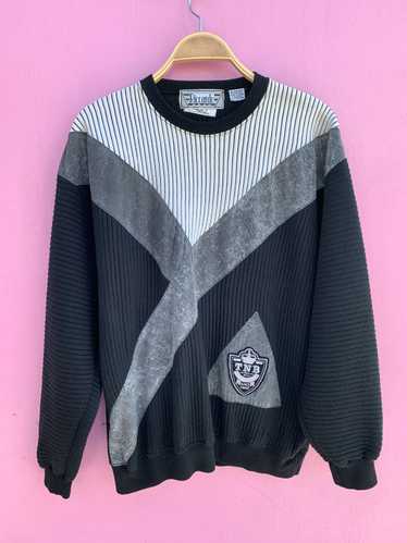 1980S-90S FUNKY PATCHWORK RIBBED DESIGN CREWNECK S