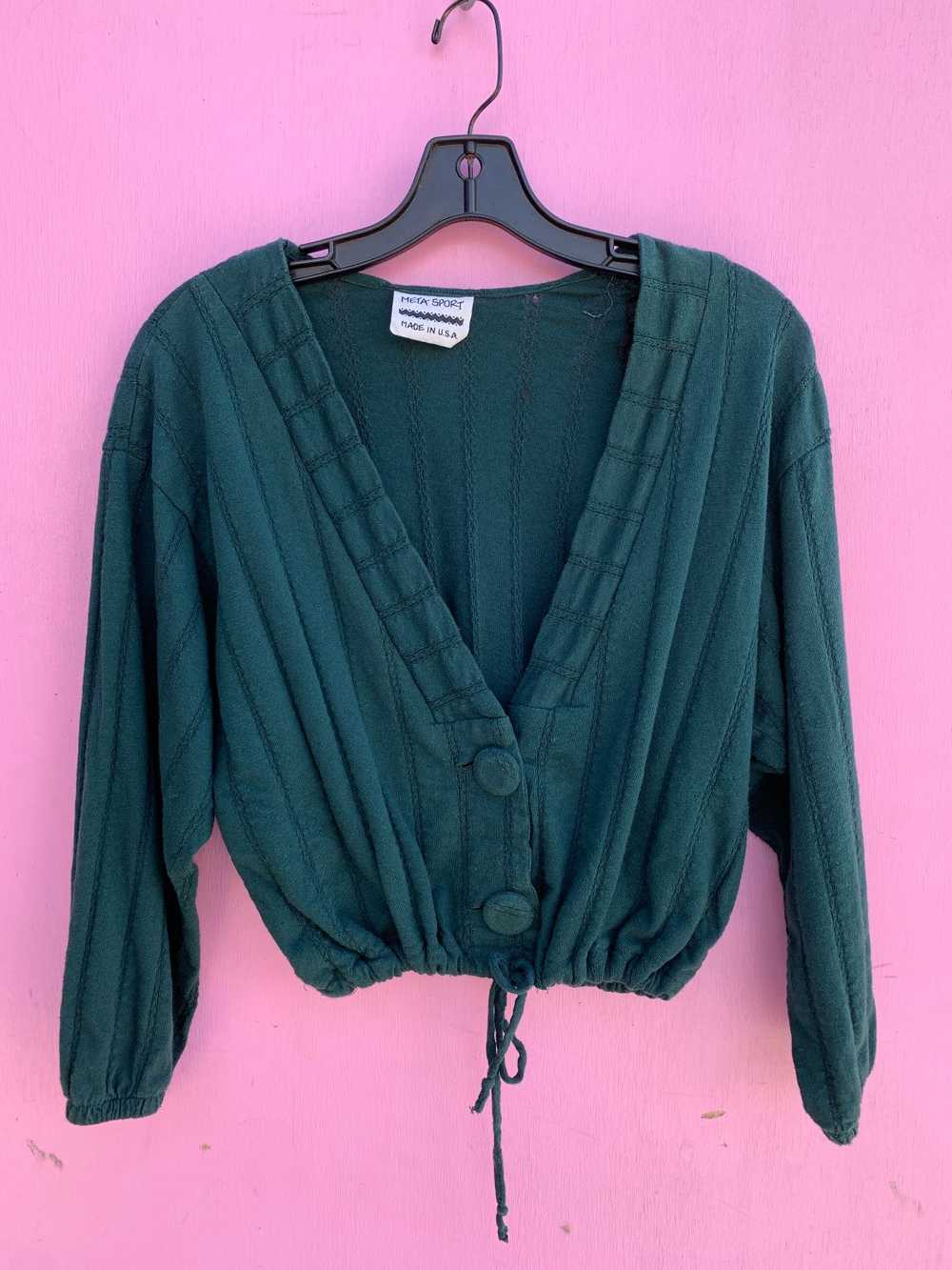 1990S COTTON KNIT LONG SLEEVE CROPPED V NECK TOP … - image 1