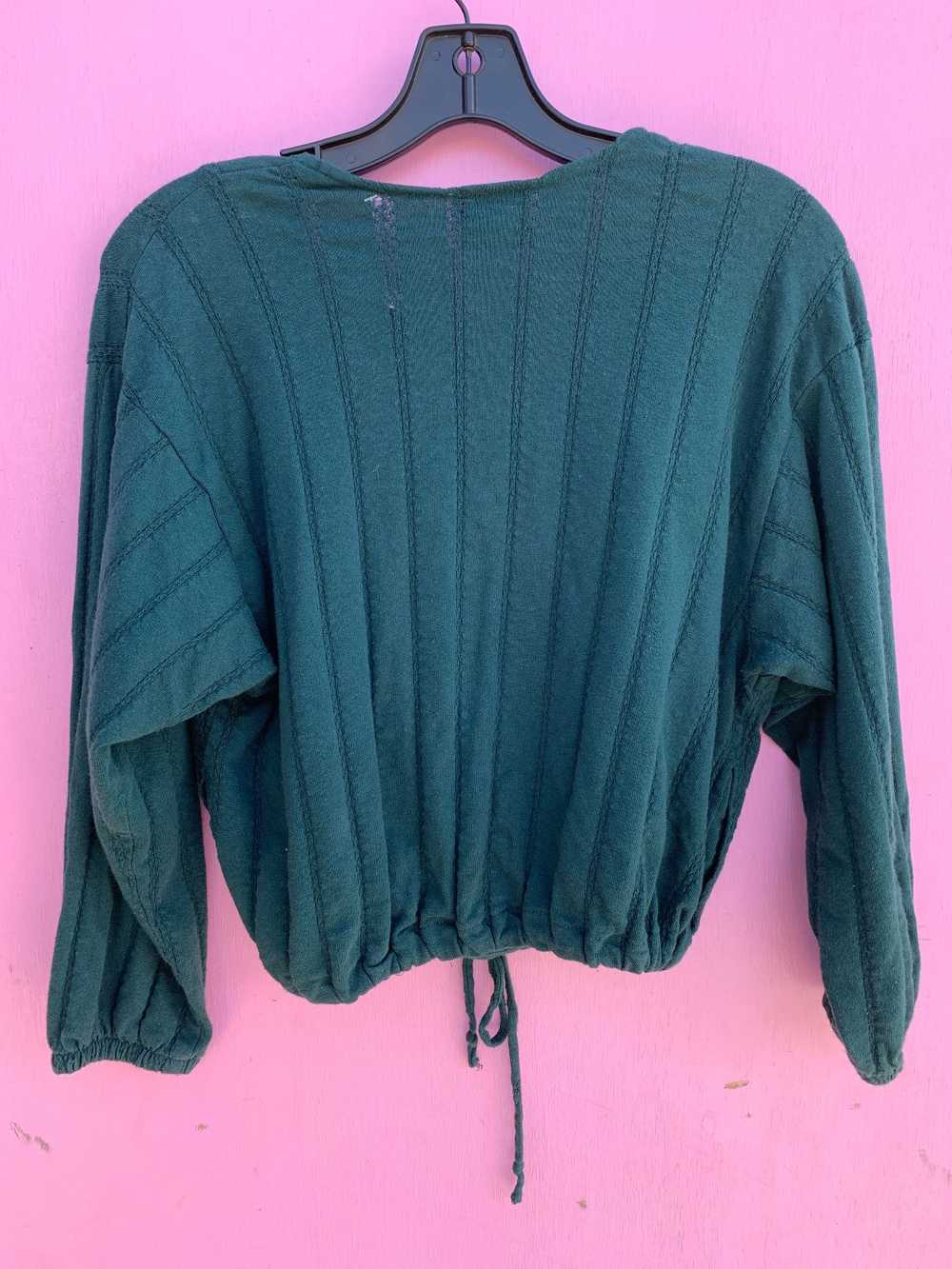 1990S COTTON KNIT LONG SLEEVE CROPPED V NECK TOP … - image 5