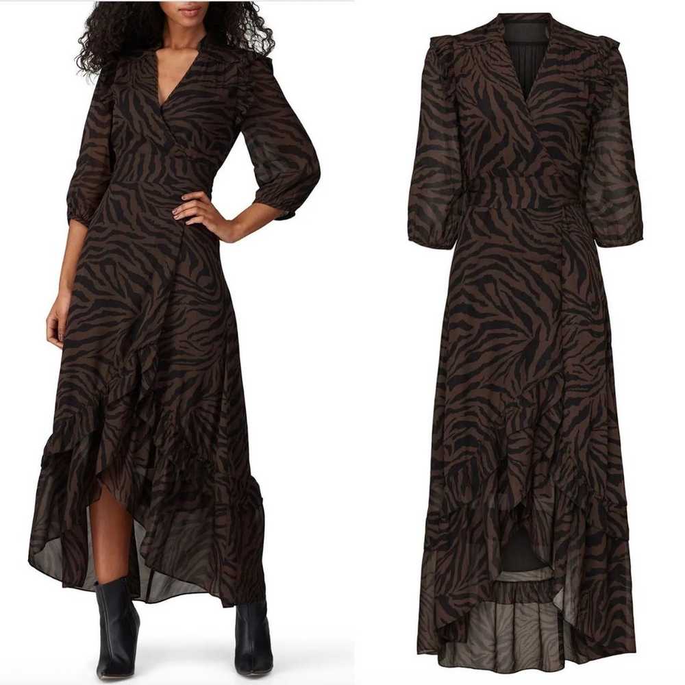 ba&sh Selena V Neck Wrap Dress In Brown Black Zeb… - image 1