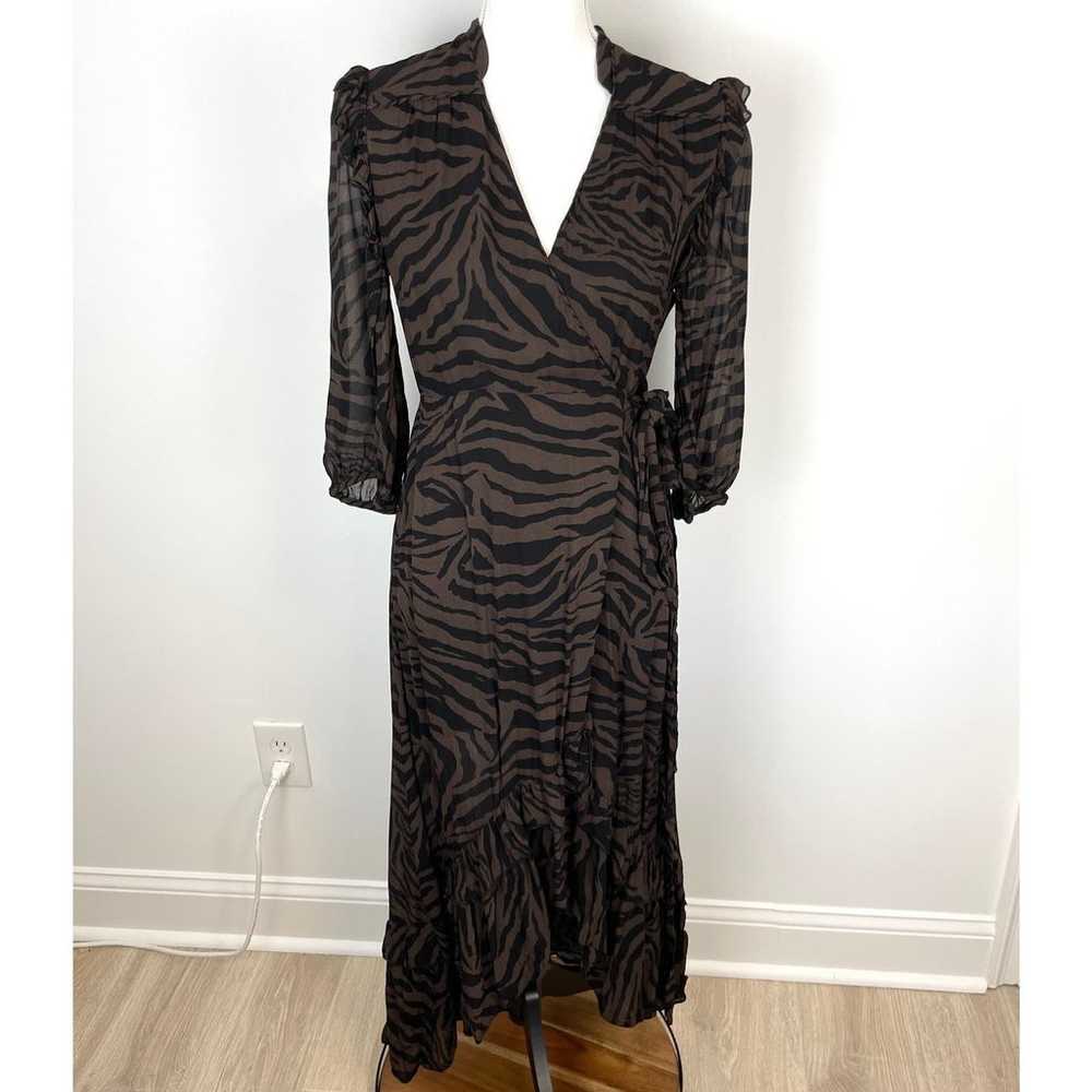 ba&sh Selena V Neck Wrap Dress In Brown Black Zeb… - image 2