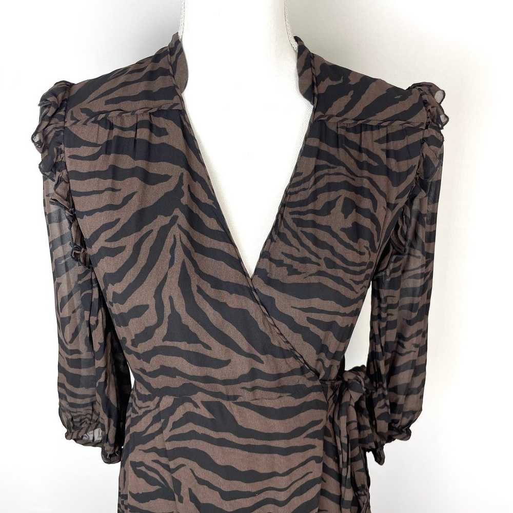 ba&sh Selena V Neck Wrap Dress In Brown Black Zeb… - image 3