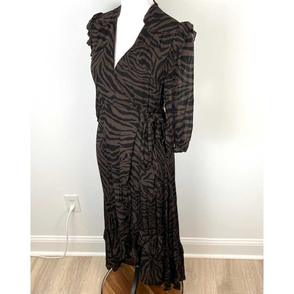ba&sh Selena V Neck Wrap Dress In Brown Black Zeb… - image 6