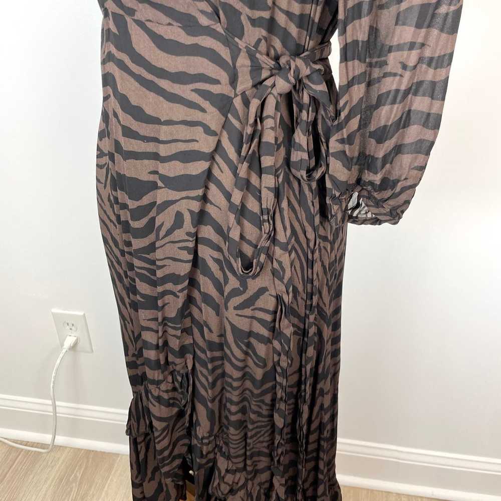 ba&sh Selena V Neck Wrap Dress In Brown Black Zeb… - image 7