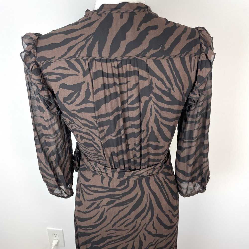 ba&sh Selena V Neck Wrap Dress In Brown Black Zeb… - image 9