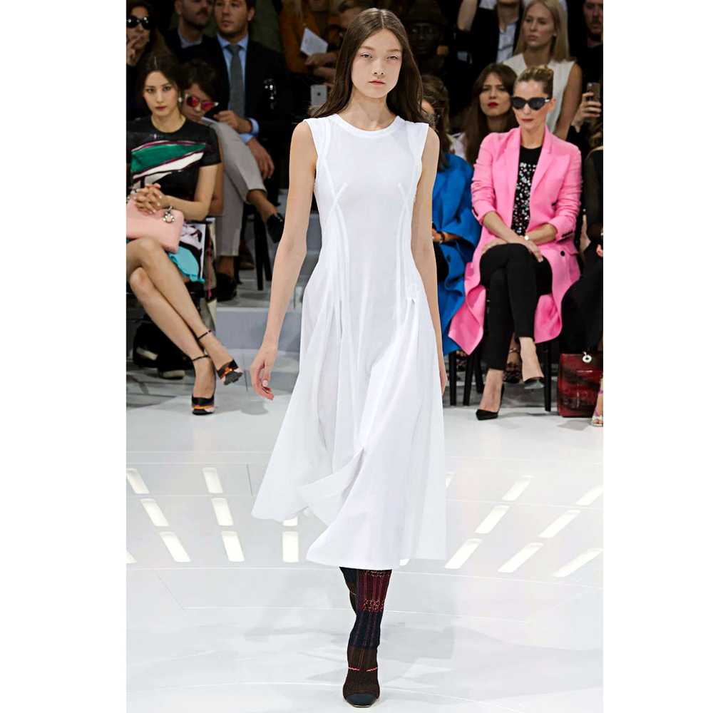 White Cotton Sleeveless Pleated Midi Dress - image 2