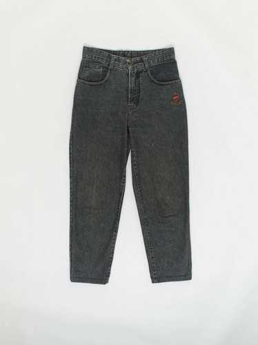 Vintage 80s grey mom jeans with embroidered detail