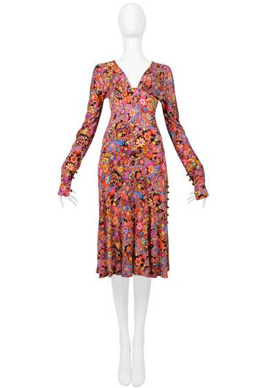 GIANNI VERSACE MULTICOLOR FLORAL PRINT DRESS 2002