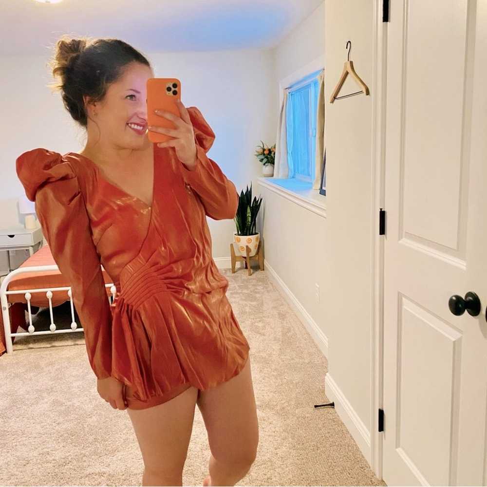 ELLIATT Orange Iridescent Puff Sleeve Mini Dress … - image 1