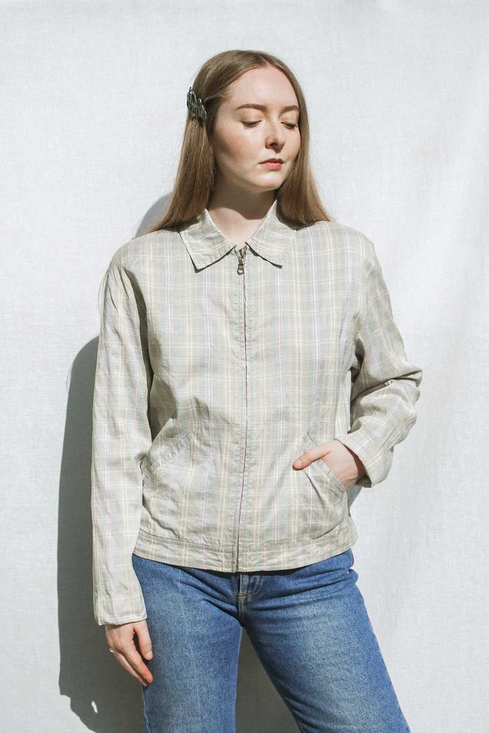 Pastel Plaid Silk Zip Jacket - image 1