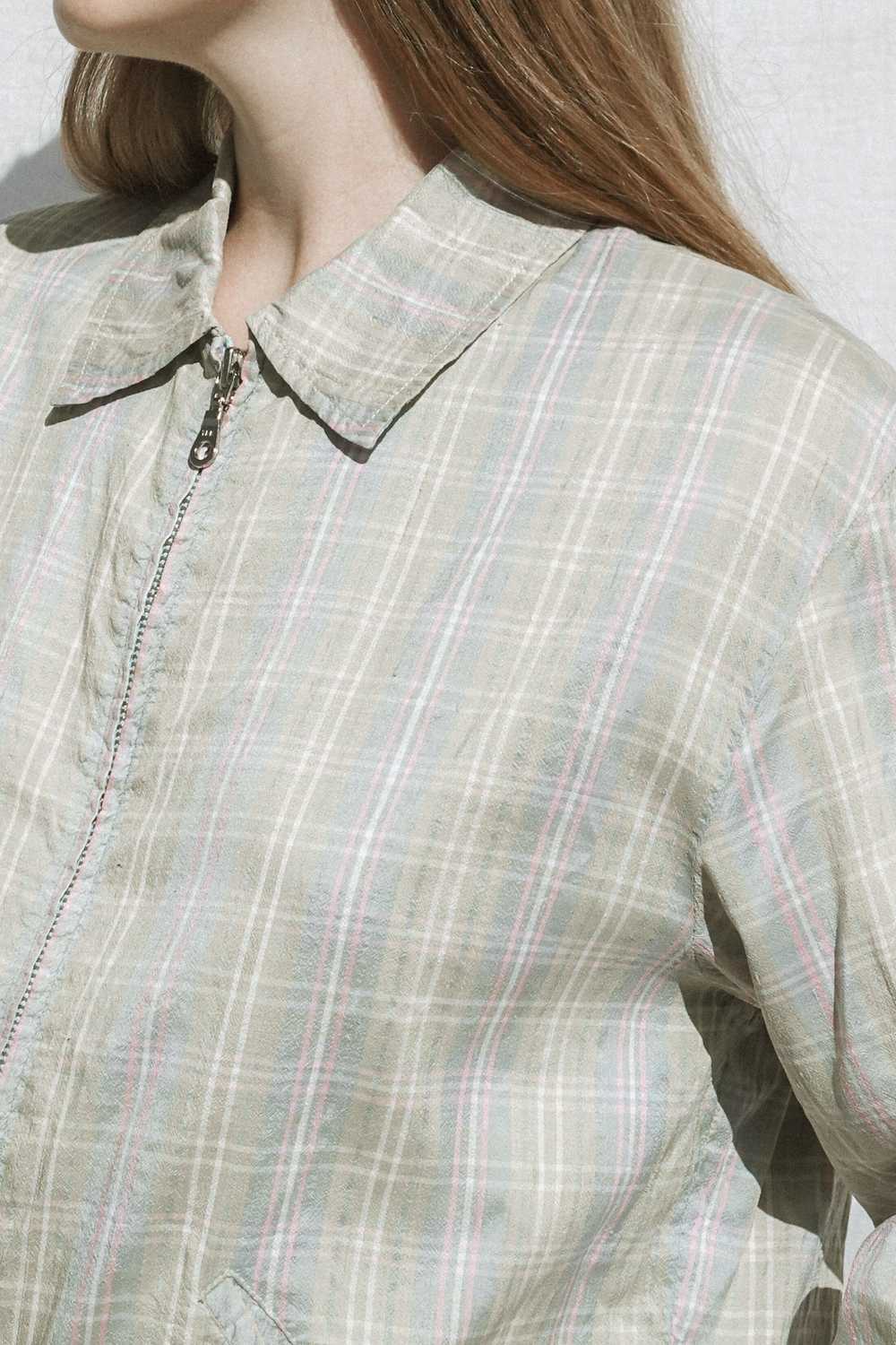 Pastel Plaid Silk Zip Jacket - image 2
