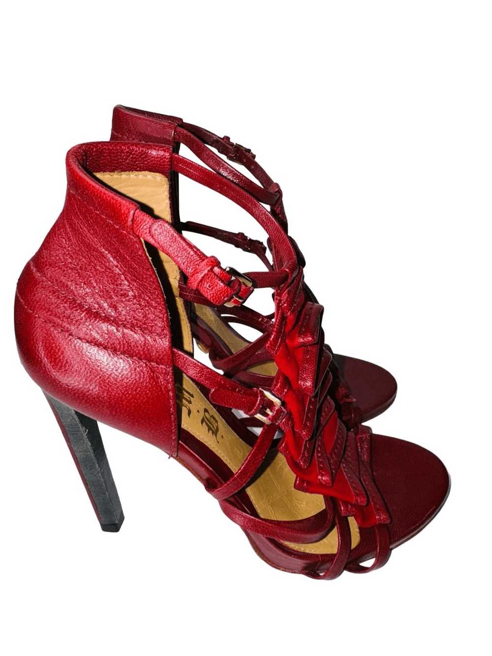 LAMB Rhett Strappy Cagey Red Leather Suede Ruffle… - image 2