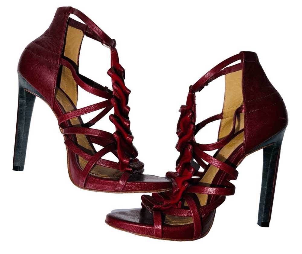LAMB Rhett Strappy Cagey Red Leather Suede Ruffle… - image 4