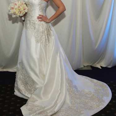 Oleg Cassini Bridal Gown, Ivory Strapless Beaded … - image 1